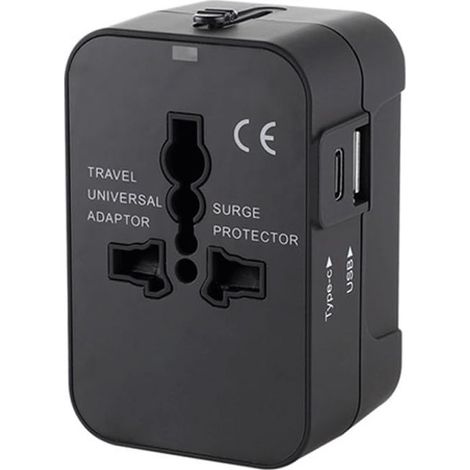 Adaptateur de voyage, adaptateur secteur universel, convertisseur de prise secteur, chargeur de voyage avec ports de charge USB-C et USB-A pour téléphones portables (1/5)
