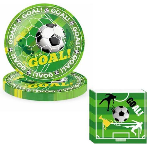 Lot De 10 Assiettes En Carton Pour Anniversaire Enfant Sur Le Thème Du Football, 20 Serviettes, Décoration De Fête – Vert (1/5)