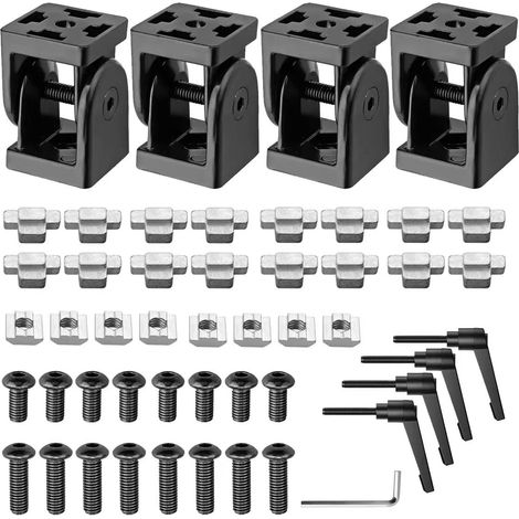 Connecteur d'angle réglable pour profilé en aluminium rainure 8 charnière flexible avec levier de serrage pivotant à 180° (4, 4 cm x 4 cm, noir) (1/5)
