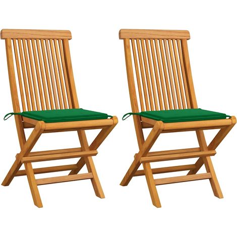 vidaXL Sillas plegables con cojines verdes, 2 unidades, madera maciza de teca. (1/5)
