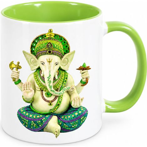 Mug Ganesh blanc intérieur vert clair en céramique 350 ml (1/2)