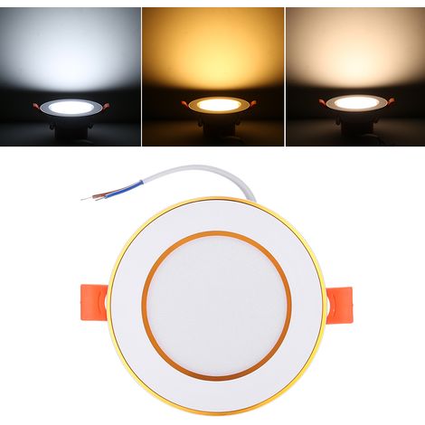 Plafonnier encastré rond LED 5W AC85-265V, 3 couleurs d'éclairage, blanc et doré, pour la décoration intérieure. (1/3)
