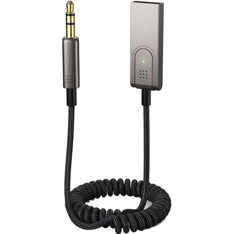 Émetteur Bluetooth USB pour voiture – Récepteur Bluetooth USB vers AUX pour voiture – Adaptateur BT AUX – Adaptateur audio Bluetooth USB-A vers prise jack 3,5 mm avec microphone pour musique sans fil (1/5)