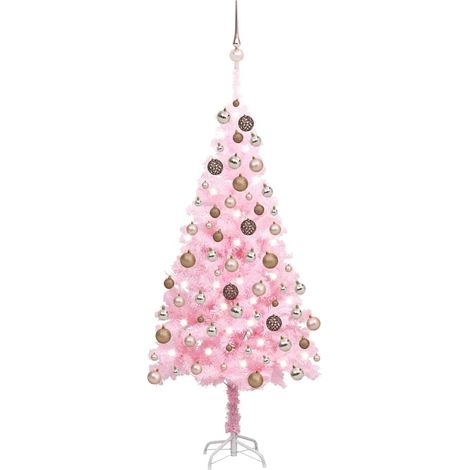 Sapin de Noël artificiel  Arbre de Noël lumineux avec LED et boules Rose 180 cm PVC 12174 (1/5)