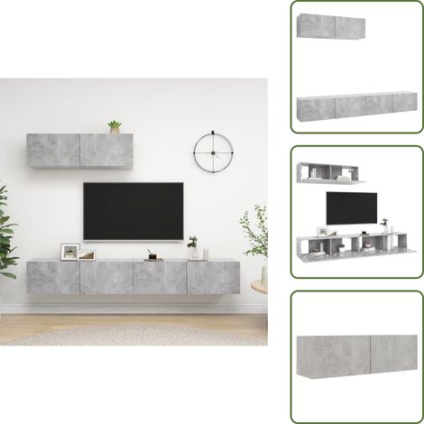 Meubles TV 3 pcs Gris béton Bois d'ingénierie - Meuble Tv Suspendu - Meuble Tv Gris - Meuble Tv Moderne - Armoire Hifi - Étagère Murale (1/5)