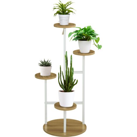 Outsunny soporte para plantas estante para plantas de 4 niveles estantería para macetas con marco de acero para interiores exteriores 40x40x95,5 cm (1/5)