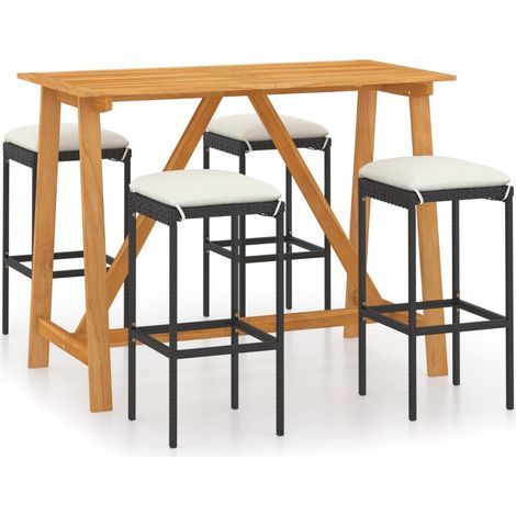 Set de 1 Table et 4 Tabourets de bar de jardin avec coussins, Ensemble Table et Chaises Noir OIB1146E (1/5)