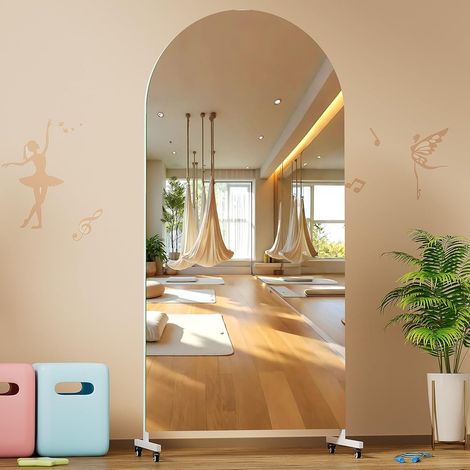 Hasipu Ganzkörperspiegel 190 x 80 cm, 360° Drehbar Standspiegel mit Rollen, Gehärtetes Glas, Gewölbter Home Gym Spiegel Tanzspiegel für Schlafzimmer Fitnessraum Yoga