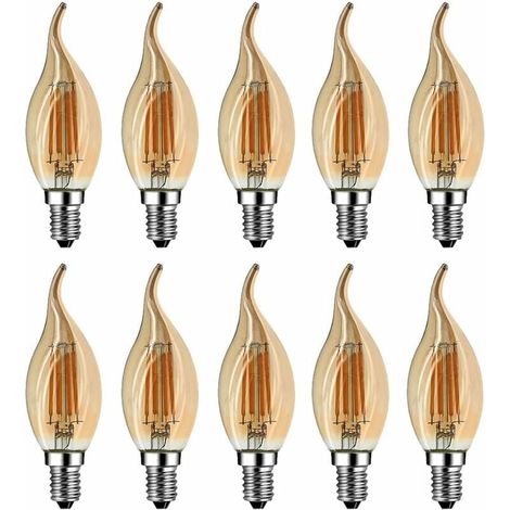 Ampoule Flamme LED E14, 4W Equivalent à Ampoule Halogène/Incandescente 40W, Blanc Chaud 2700K, Flamme Bougie LED encastrable, 360° Faisceau, IRC80, Verre marron, Lot de 10 [Classe énergétique A++] (1/5)