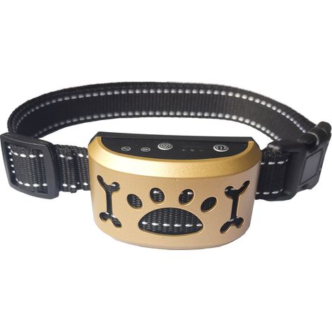 QAZQA Collier anti-aboiement pour chien, collier de vibration sensible réglable automatique pour grands chiens (os, doré) (1/5)