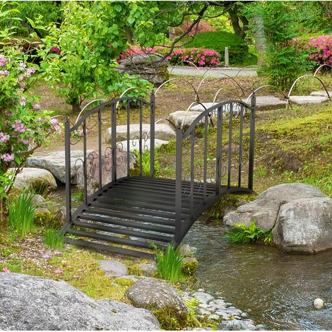 Pont de jardin 119x67x70 cm en acier noir, décoratif pour bassin, moderne FloraGrace (1/5)