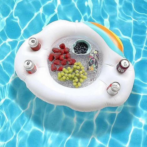 Aufblasbarer, schwimmender Pool-Getränkehalter – Tablett mit Getränkehalter und Snackschale, aus strapazierfähigem PVC (1/5)
