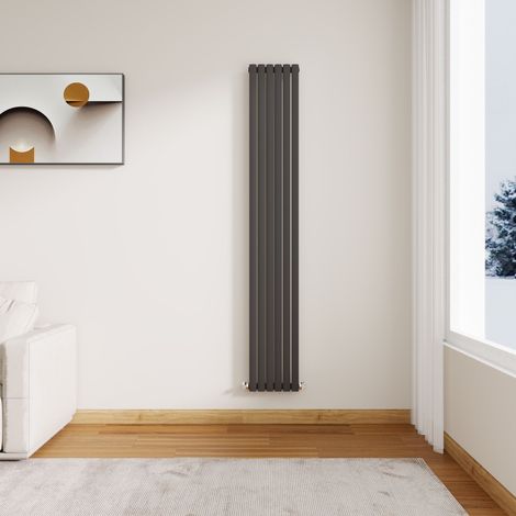 Stech Homes Modern Anthracite Oval Column Designer Radiator Vertical 1800 x 354 mm Single Panel Central Heating Radiators