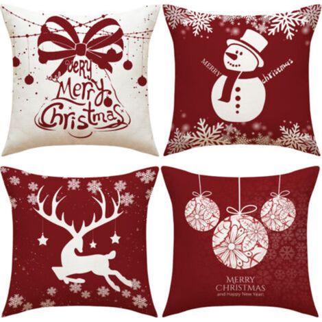 4er-Set Weihnachtskissen, Hirsch-Sofakissen, Weihnachtskissenbezüge, Frohe-Weihnachten-Kissenbezüge für Sofa, Auto, Büro, Bett, Zuhause, Wohnzimmer.
