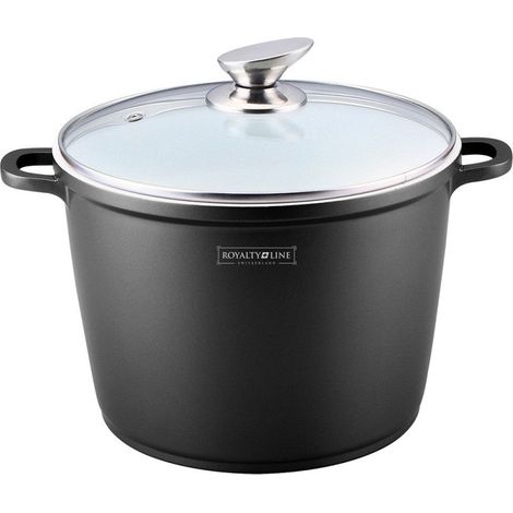 Royalty Line RL-AD24M: Cazuela revestida de mármol con tapa de vidrio - 24 cm