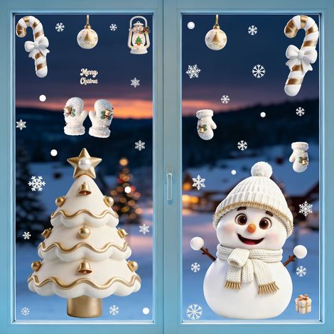 Autocollants de Noël populaires en platine pour fenêtres, autocollants en verre Père Noël, sapin de Noël, bonhomme de neige, autocollants statiques de maison de Noël