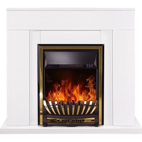 ART FLAME Cheminée électrique sur pied - Agnes blanc & Meridian - 2000 W - flamme LED orange - style classique