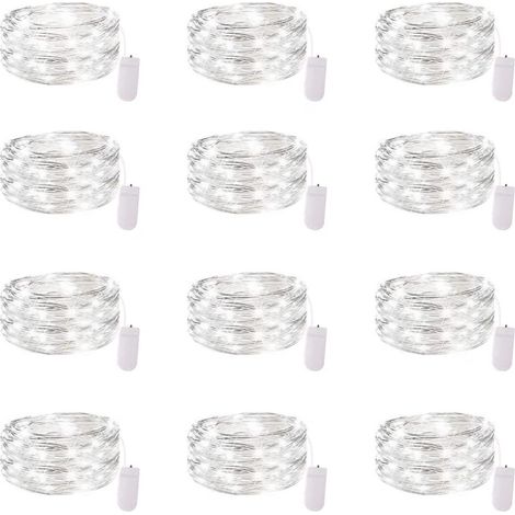 Guirlande lumineuse à piles (lot de 12), fil argenté étanche de 2,13 m, 20 LED blanc chaud, idéale pour les fêtes de Noël. (1/5)