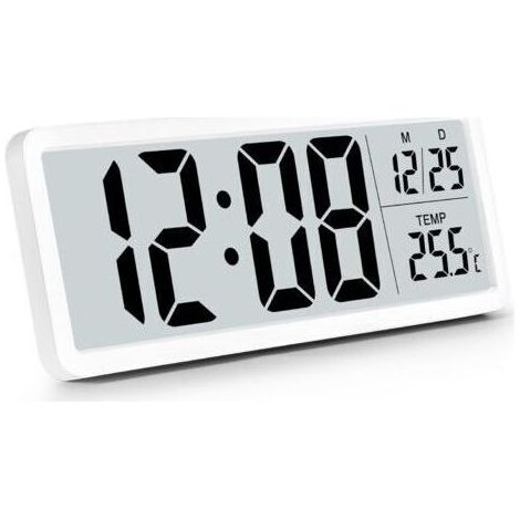 BARKBUSTERS Horloge murale numérique à piles, horloge murale numérique avec grands chiffres, température, 12/24 heures, horloge de bureau, horloge numérique murale pour salon, chambre, bureau, école (1/5)