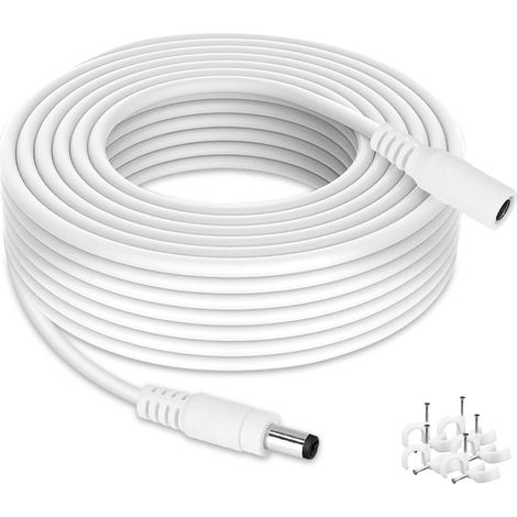 12V DC Verlengkabels van 10 meter, 2,1 mm x 5,5 mm verlengkabel voor voedingsadapter, vrouwelijke naar mannelijke verlenging voor beveiligingscamera, IP-netwerkcamera, DVR, 10M (Wit) (1/5)
