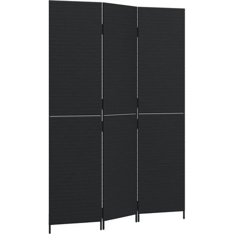 Room Divider 3 Panels Black Poly Rattan vidaXL