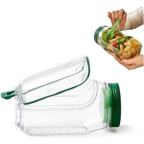 Contenitore per insalata/barattolo Mason originale, con apertura laterale e coperchio, adatto per casa, esterni e viaggi (contenitore per insalata (1 pezzo)) (1/4)