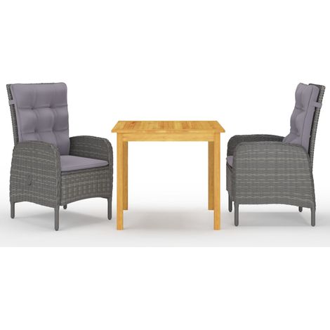 Juego de comedor de jardín de 3 piezas gris vidaXL (1/5)