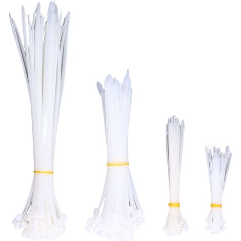 Lot de 200 attaches de câble robustes, fermeture éclair, tailles assorties 4, 6, 8 et 12 pouces, résistance à la traction de 18 à 120 lb, blanc (1/5)