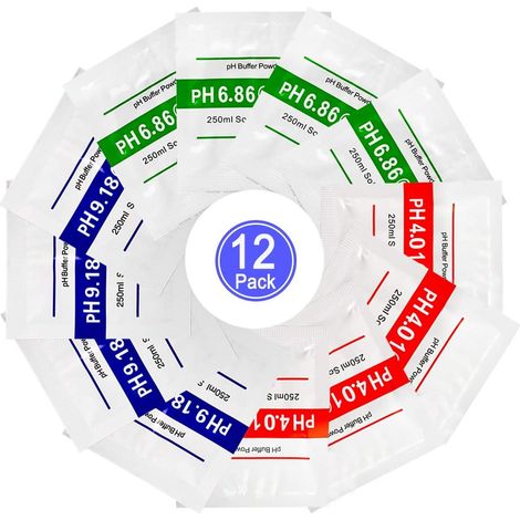 Solution tampon en poudre pour l'étalonnage du pH, 12 solutions, valeurs 4,01/6,86/9,18, compatible avec les testeurs numériques.-AquaForge (1/5)