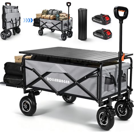 240L Chariot Utilitaire Électrique Pliable Tout-terrain 2x50W Charge 80kg Électrique 120kg Manuel avec Plateau Table 84×53cm Pneus Gonflables Cadre Acier Renforcé Poignée Réglable Compatible Makita 14 (1/5)