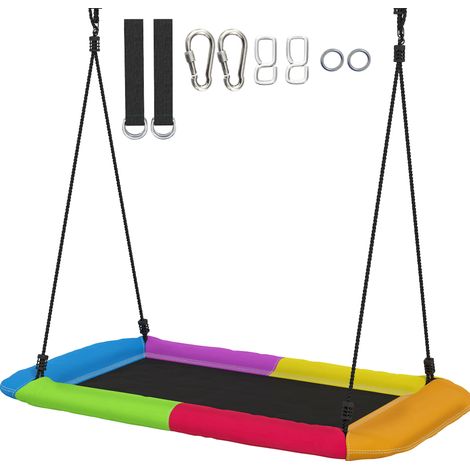 Gungbo balançoire suspendue réglable en hauteur, support jusqu'à 300 kg avec cordes ajustables, pour enfants 3-8 ans, 148x77x180 cm, multicolore (1/5)