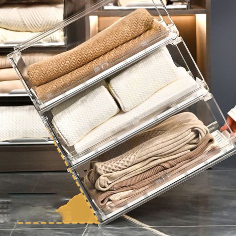 Herausnehmbare, transparente Aufbewahrungsbox aus PET für Kleidung, Schlafzimmer, Küche – Modell XX – Maße: 42,5 x 30,5 x 16,5 cm – 92 % Transparenz (1/5)