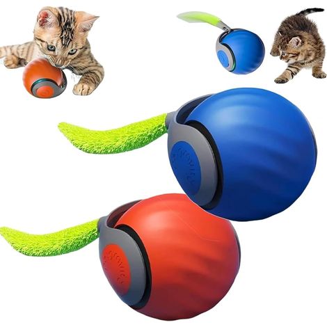 Speedy Tail 2.0 Interactif Automatique pour Chats d'Intérieur avec 4 Queues Mobiles et Balle (Bleu & Orange) - 2025 (1/5)