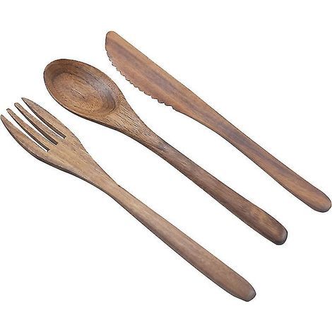 Set aus 3 Holzlöffeln und -gabeln (1/3)
