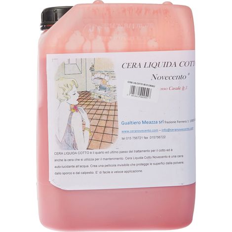 CERA NOVECENTO Cera Liquida Cotto, Rosso Casale, 5 litri Cera liquida nutriente, ravvivante e protettiva per pavimenti in cotto, autolucidante (1/3)