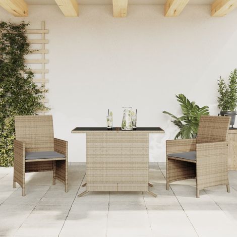 Ensemble de bistro 3 pcs-Salon de jardin bistro coussins mélange beige résine tressée 645036 (1/5)