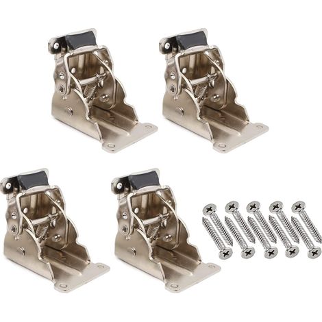 Charnière Pliante Autobloquante Supports de Pieds de Table Rabattable Support Pliable Raccords de Jambe Accolade de Coin pour Établi Pliant en Fer avec Argent Paquet de 4 (1/5)
