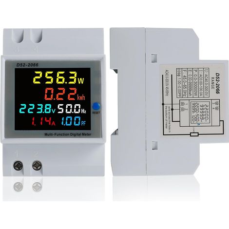 Contatore di energia monofase, AC 40-300V 100A Contatore elettrico monofase Wattmetro Misuratore su guida DIN Watt KWh Voltmetro Amperometro con display LCD, adatto per sistemi di alimentazione elettr (1/5)