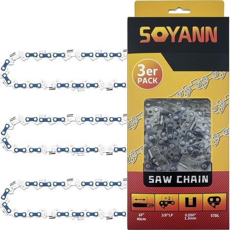 3 Chaînes de Tronçonneuses 40cm, 57 Maillons/Entraineurs, Pas de 3/8", Jauge 0,050" (1,3 mm), Chaîne à Faible Rebond Compatible pour et autres (1/5)
