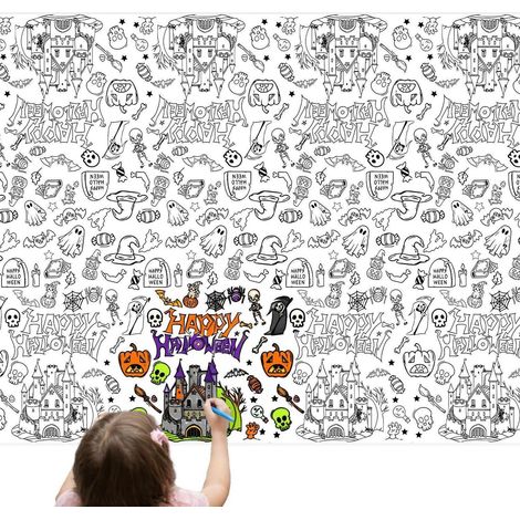 Halloween Ausmal-Tischdecke 137x274 cm interaktives Papier für Party & Gäste