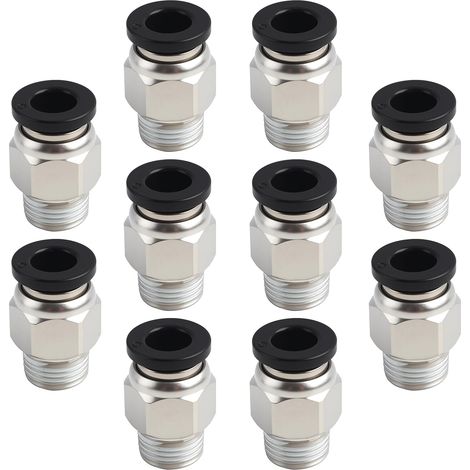 10 - Connecteur Rapide - Raccord Pneumatique - Filetage BSP 1/8" - Tube 6mm - Résistant Corrosion - Pour Automatisation Industrielle - Noir - 6x2cm (1/5)