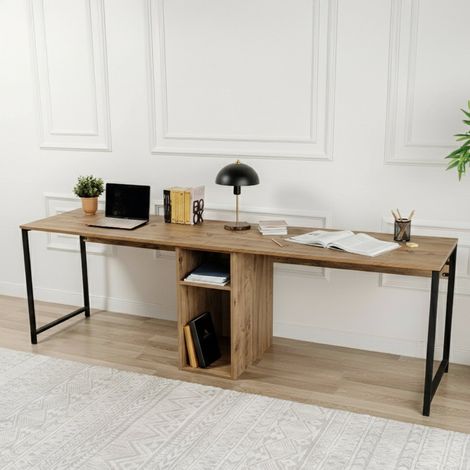 Dmora - Escritorio Caprioli, Escritorio multiusos, Mesa de oficina para PC, El plan de trabajo, 240x60 h74 cm, Pino y Negro (1/5)