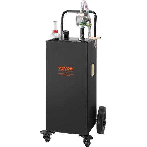 VEVOR Carro de combustible Tanque de almacenamiento de gasolina de 30 galones con 4 ruedas bomba de transferencia manual para automóviles, cortadoras de cesped, vehículos todo terreno, barco, negro