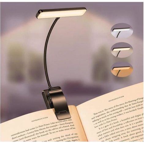 Leselampe mit 19 LEDs, wiederaufladbar, zum Anklemmen, Augenschutz, stufenlose Dimmfunktion und 3 Farben (Bernstein/Weiß/Mix), 360° flexibler Hals, ideal zum Lesen im Bett (1/5)