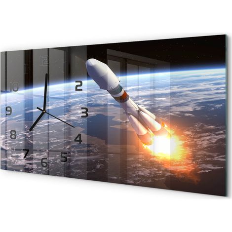Horloge Murale Salon 60x30 cm Panoramique Verre Trempé Décoration Murale Fusée spatiale (1/5)