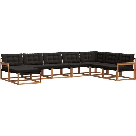 Set di divani da esterno con cuscino 8 pcs Naturale e Nero vidaXL
