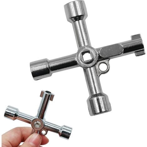 Clé de panneau, clé utilitaire, clé d'armoire, clé utilitaire multifonction à 4 voies, clés de radiateur et de compteur, triangle, carrée, clé de panneau pour placard, adaptée pour une utilisation (1/5)