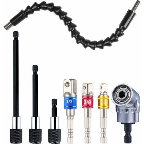 1 rallonge de foret flexible + 1 adaptateur de foret à angle droit + 3 embouts de tournevis à percussion + 3 porte-embouts de tournevis (1/5)
