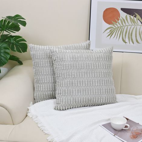 Lot de 2 housses de coussin en velours côtelé, décoratives, 50x50 cm, gris clair, pour canapé, salon, chambre.
