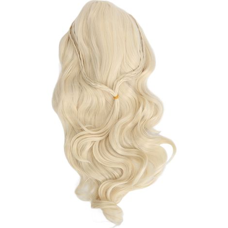 Perruque longue bouclée femme queue de cheval tressée double, cheveux ondulés bouclés dorés, perruque cosplay ajustable 72cm (1/5)